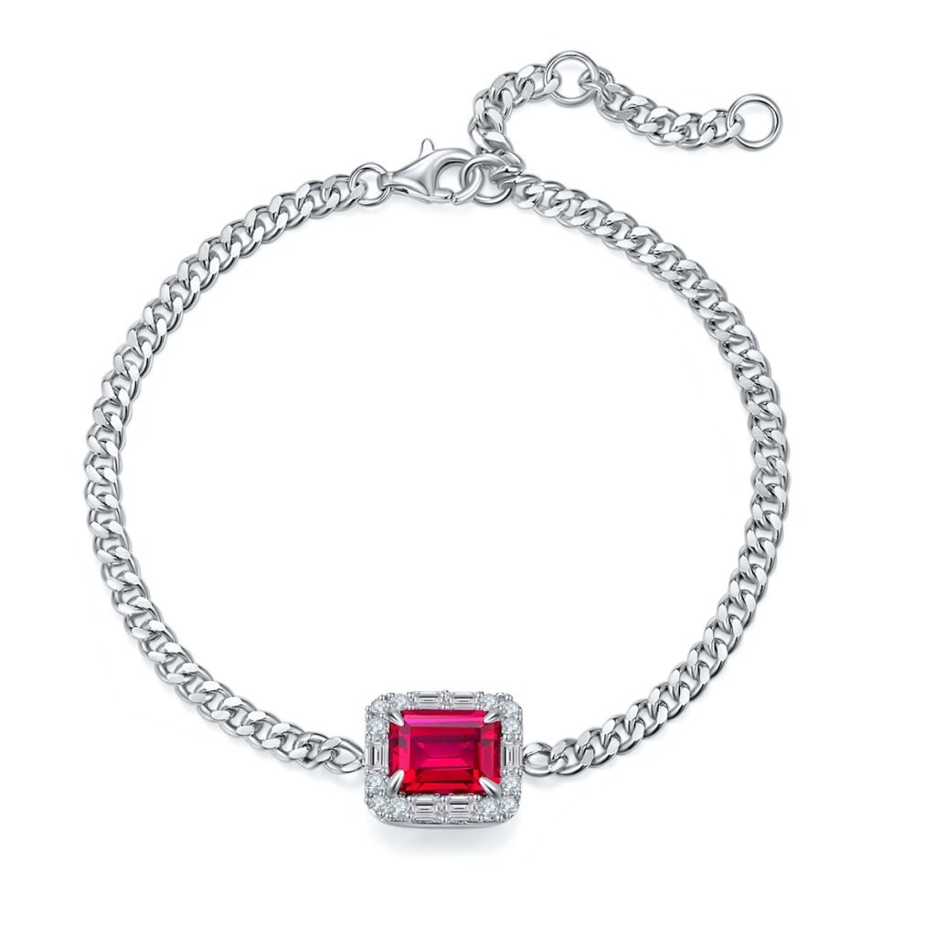S925 Sterling Silver Lab-Grown Ruby Bracelet