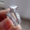 New Style Couple Rings Silver Color Princess Cut Ring