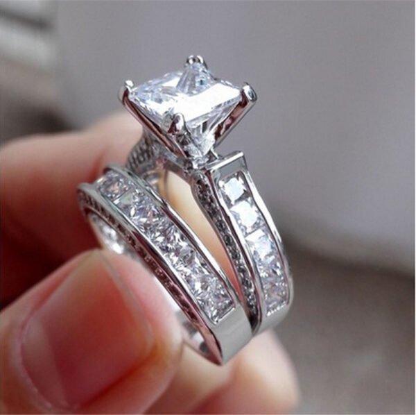 New Style Couple Rings Silver Color Princess Cut Ring
