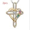 Cross Love Colorful Gemstone Pendant Alloy Clavicle Chain