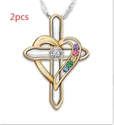 Cross Love Colorful Gemstone Pendant Alloy Clavicle Chain