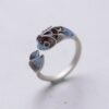 S925 Silver Retro Roasted Blue Carp Koi Ring