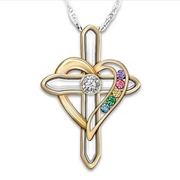 Cross Love Colorful Gemstone Pendant Alloy Clavicle Chain