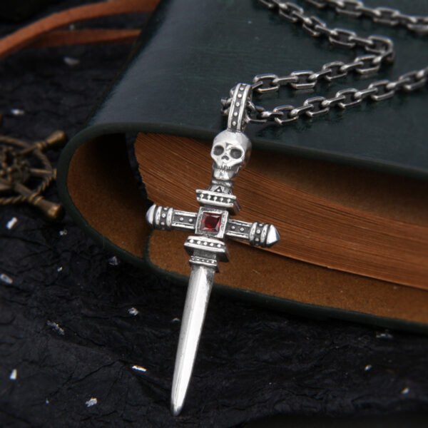 494240cf-a5b4-46e9-bc8f-e36b7eda16ed.jpg S925 Sterling Silver Skull Knight Sword Cross Pendant