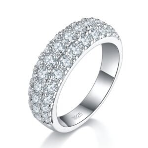 S925 Sterling Silver 3-Row Pave Moissanite Ring