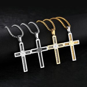 5550362876_113251234.jpg Titanium Steel Wire Cross Men's Necklace