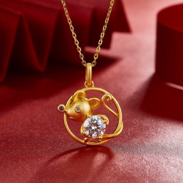 S925 Silver Gold Plated Rat Necklace Chinese Zodiac