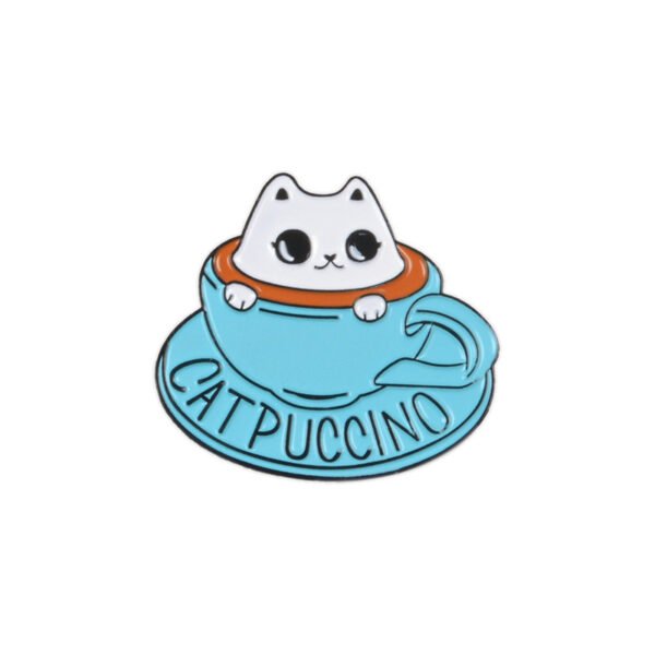 Cute White Cat Coffee Brooch