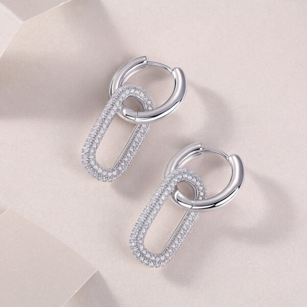 S925 Sterling Silver Geometric Link Drop Earrings
