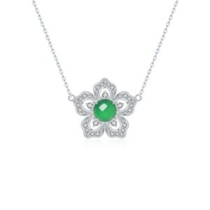 S925 Sterling Silver Flower Clover Necklace, 8mm Round Green Chrysoprase Pendant, Platinum Plated 45cm Chain, 4.5g Elegant Women's Jewelry Gift Set