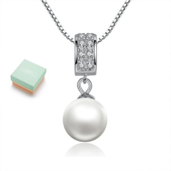 925 Sterling Silver Simulated Pearl Long Chain Necklace Pendant