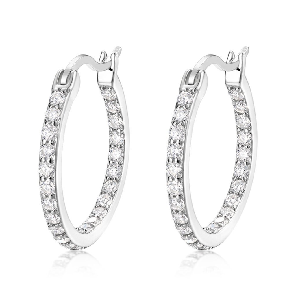 S925 Sterling Silver Pave Hoop Earrings