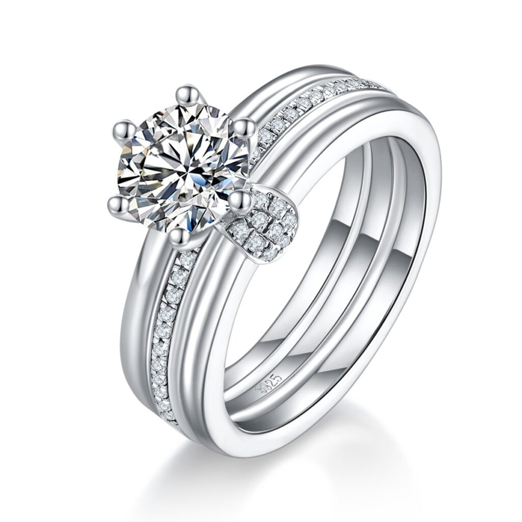 S925 Sterling Silver 1ct 6.5mm Stone Platinum Plated