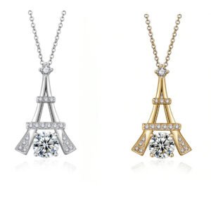 S925 Sterling Silver 1ct D Color VVS1 Moissanite Eiffel Tower Necklace 45cm Platinum Gold Plated GRA Certified Gift Box