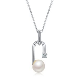 S925 Sterling Silver Natural Freshwater Pearl Necklace 45cm U-Shape Geometric Design 3 Colors Available Gift Box 3.6g