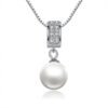 925 Sterling Silver Simulated Pearl Long Chain Necklace Pendant