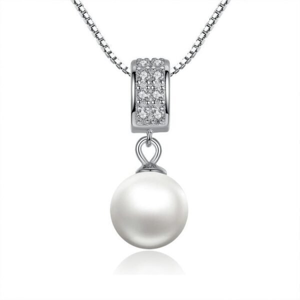 925 Sterling Silver Simulated Pearl Long Chain Necklace Pendant