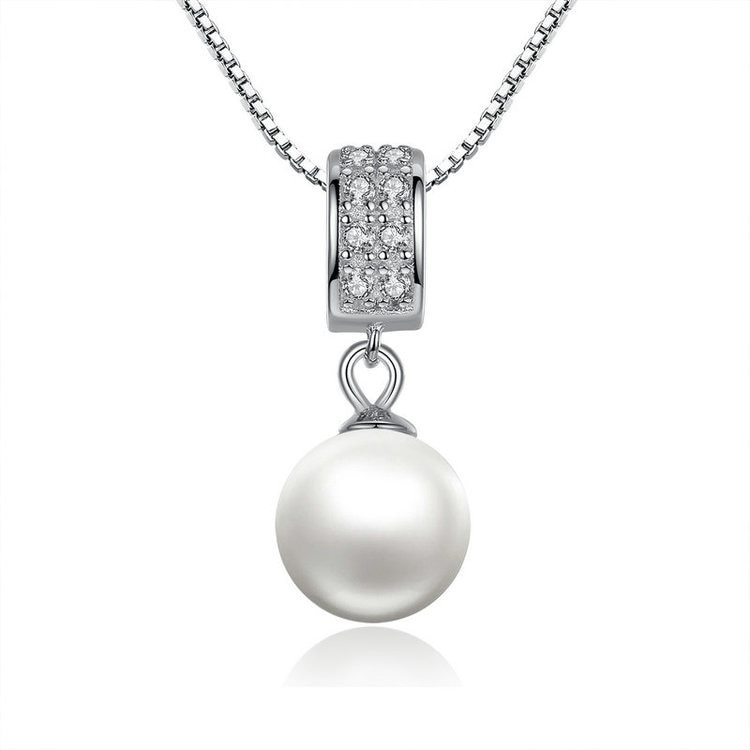 925 Sterling Silver Simulated Pearl Long Chain Necklace Pendant