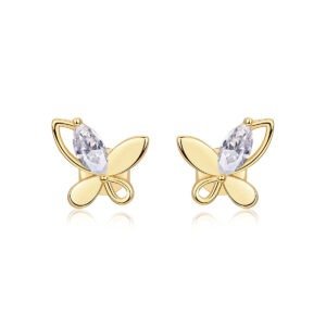 S925 Sterling Silver Gold Plated Butterfly Stud Earrings, D-VVS1 Moissanite, 4.8g Heavyweight Women's Jewelry Gift Box