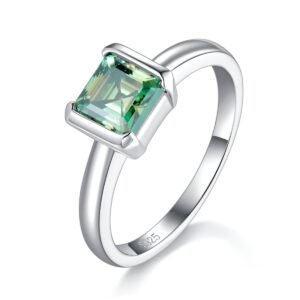 S925 Sterling Silver 1ct Green Moissanite Ring