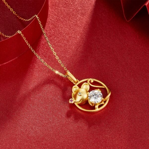 S925 Silver Gold Plated Rat Necklace Chinese Zodiac