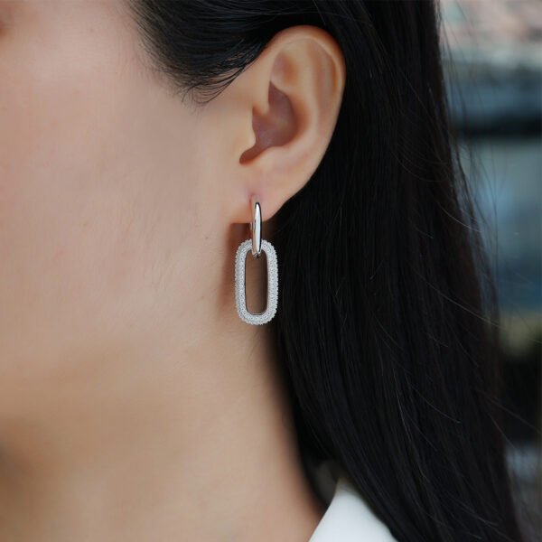 S925 Sterling Silver Geometric Link Drop Earrings