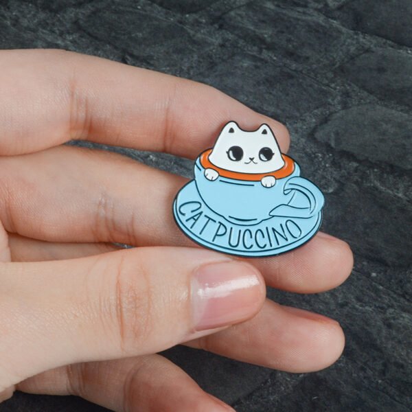 Cute White Cat Coffee Brooch
