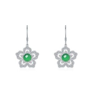 S925 Sterling Silver Flower Dangle Earrings, 6mm Round Green Chrysoprase, Platinum Plated Elegant Women's Jewelry With Gift Box