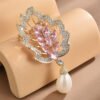 Zircon Leaf Pearl Brooch Elegant Corsage