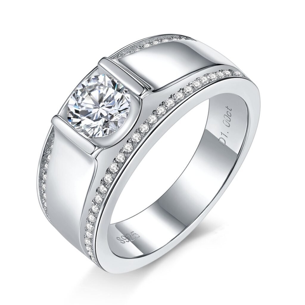 S925 Sterling Silver Wide Band Moissanite Ring