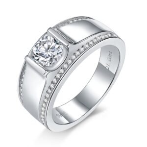 S925 Sterling Silver Wide Band Moissanite Ring