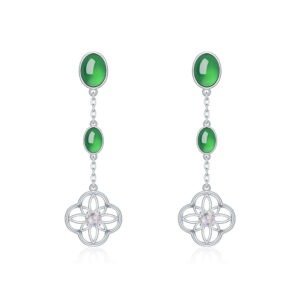 S925 Sterling Silver Dangle Earrings, 8x6mm Oval Green Chrysoprase Drop Earrings, Platinum Plated 4.7g Elegant Long Chain Earrings With Gift Box