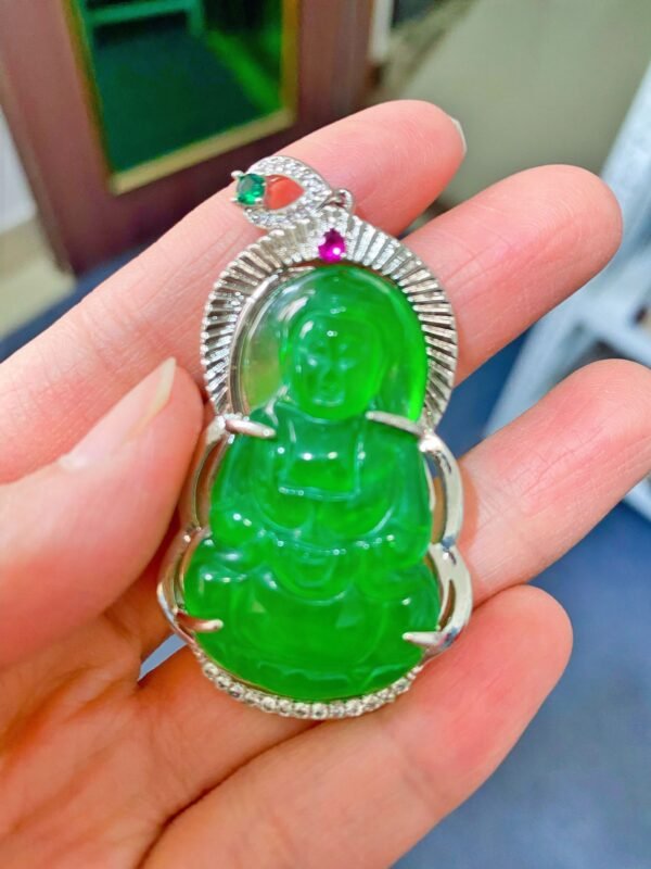 Jade Green Buddha Guanyin Pendant Necklace