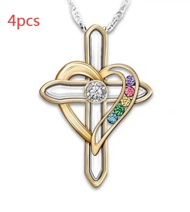 Cross Love Colorful Gemstone Pendant Alloy Clavicle Chain