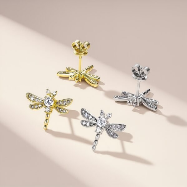 S925 Sterling Silver Dragonfly Stud Earrings
