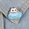 Cute White Cat Coffee Brooch