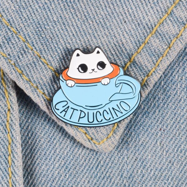 Cute White Cat Coffee Brooch