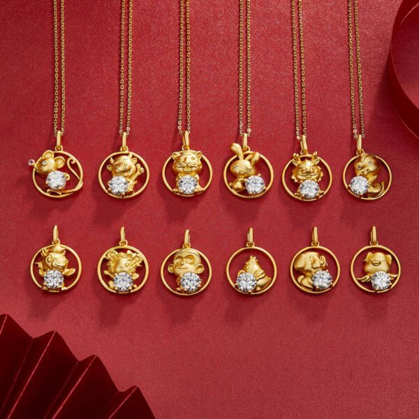 S925 Silver Gold Plated Rat Necklace Chinese Zodiac