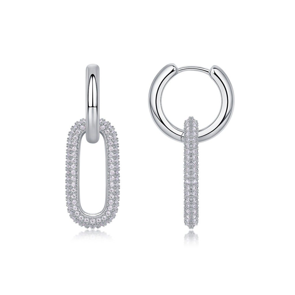 S925 Sterling Silver Geometric Link Drop Earrings