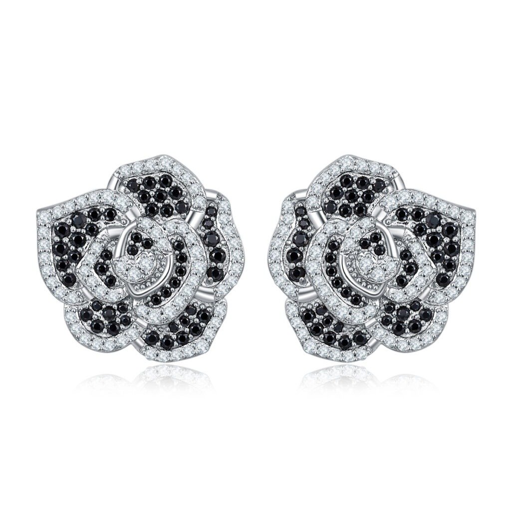 S925 Sterling Silver Black White Stud Earrings