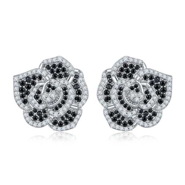 S925 Sterling Silver Black White Stud Earrings