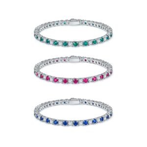 S925 Sterling Silver 3x3mm Lab-Grown Gemstone Tennis Bracelet 16.5cm 8.6g Platinum Plated