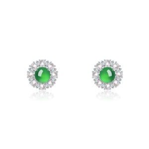 S925 Sterling Silver Flower Stud Earrings, 6mm Round Green Chrysoprase, Platinum Plated 3.2g Elegant Women's Jewelry With Gift Box Set