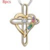 Cross Love Colorful Gemstone Pendant Alloy Clavicle Chain