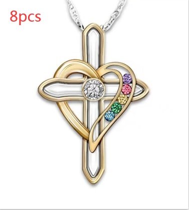 Cross Love Colorful Gemstone Pendant Alloy Clavicle Chain