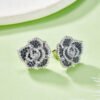 S925 Sterling Silver Black White Stud Earrings