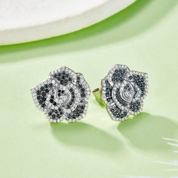 S925 Sterling Silver Black White Stud Earrings