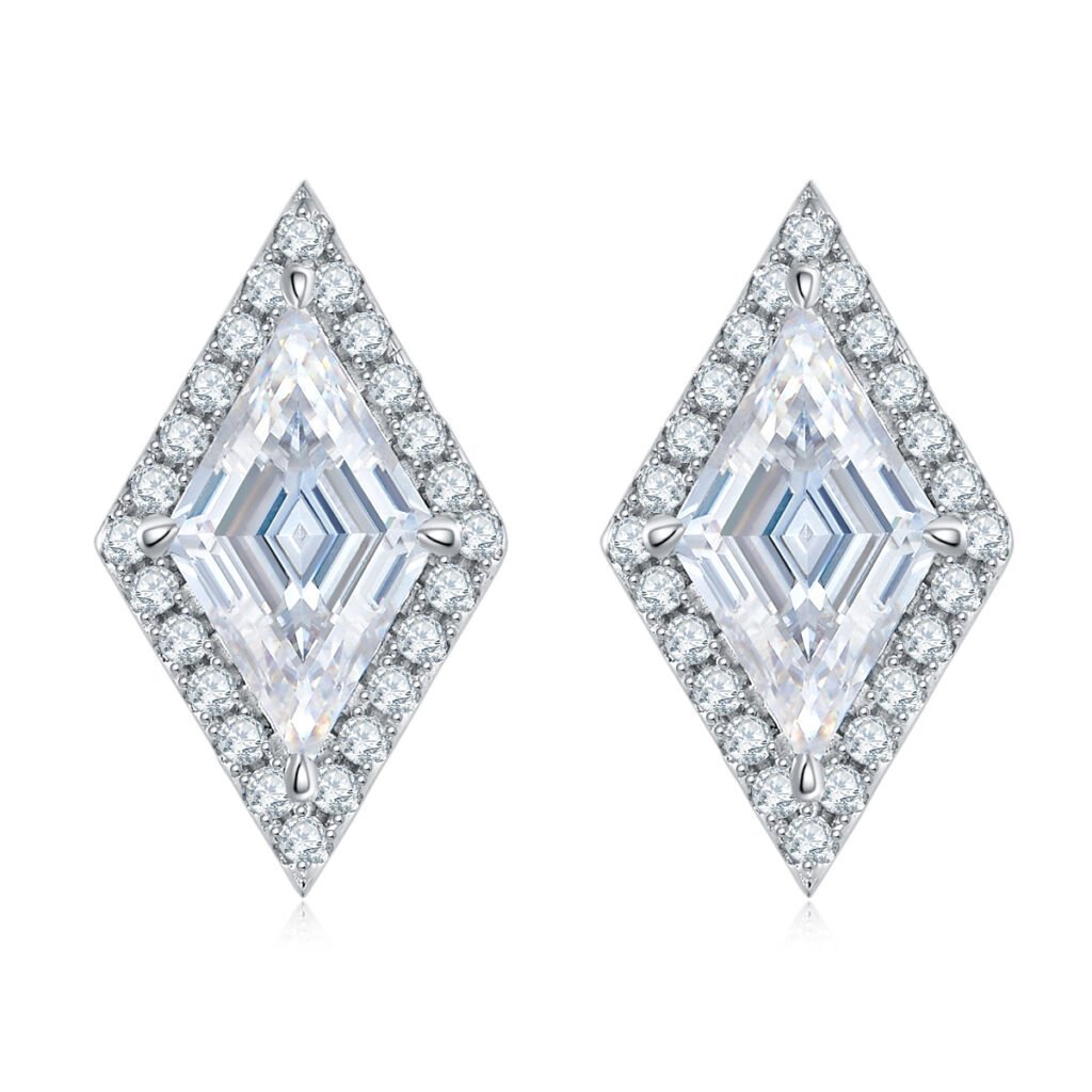 S925 Sterling Silver Kite Cut Halo Stud Earrings