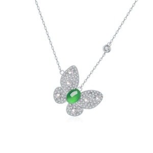 e38953c8-ca23-4769-b045-180b61982d6e.jpeg S925 Sterling Silver Butterfly Necklace, 8x6mm Oval Green Chrysoprase Pendant, Platinum Plated 45cm Chain, 5.0g Elegant Women's Jewelry With Gift Box
