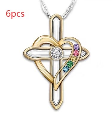 Cross Love Colorful Gemstone Pendant Alloy Clavicle Chain